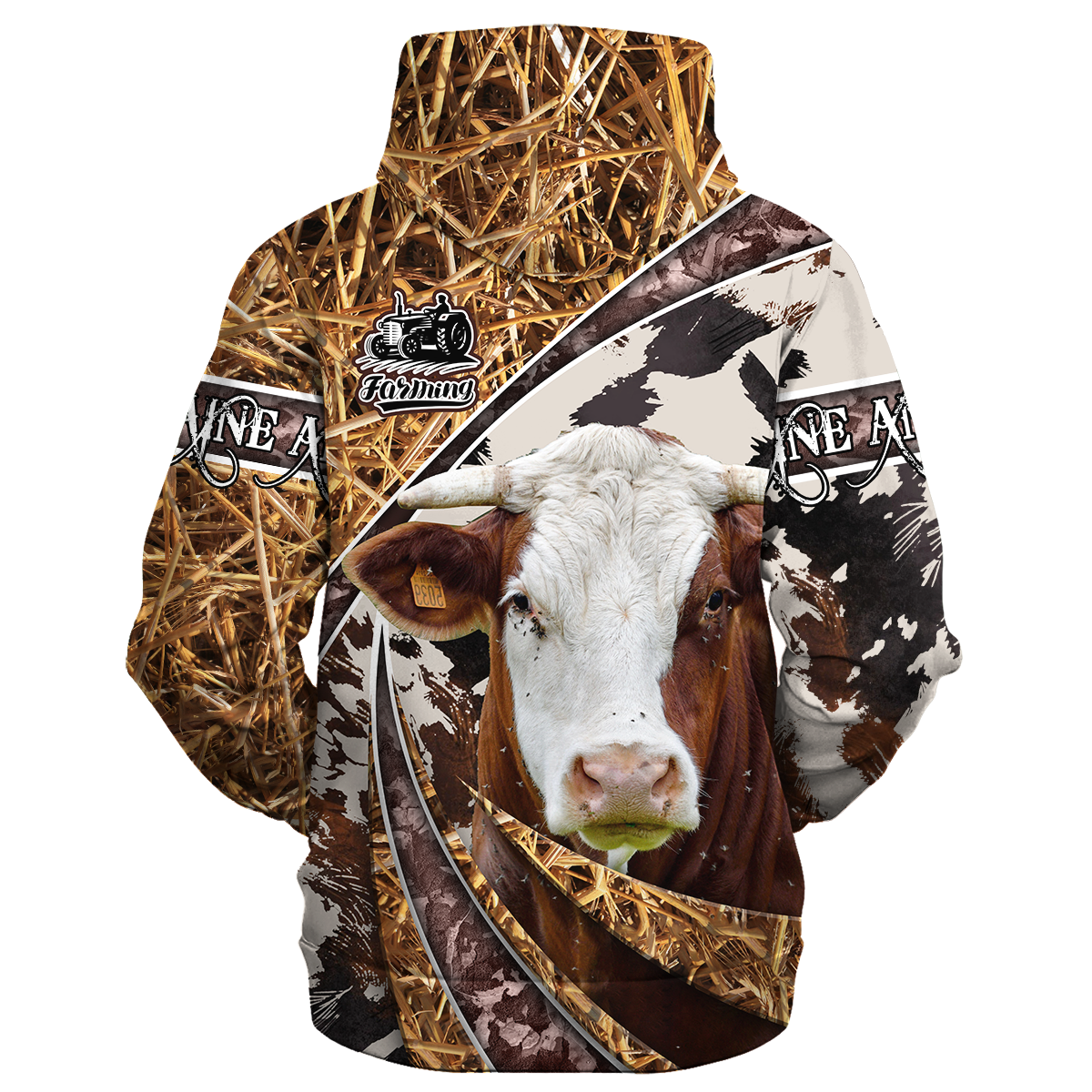 Maine Anjou Hoodie Cow Face Print Cow Hide Texture Hoodie Full Print