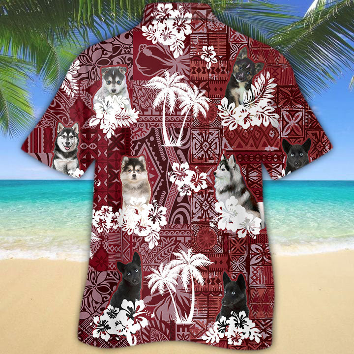 Pomsky Hawaiian Shirt/ Dog Hawaii Shirt Red Tribal Pattern For Men Women