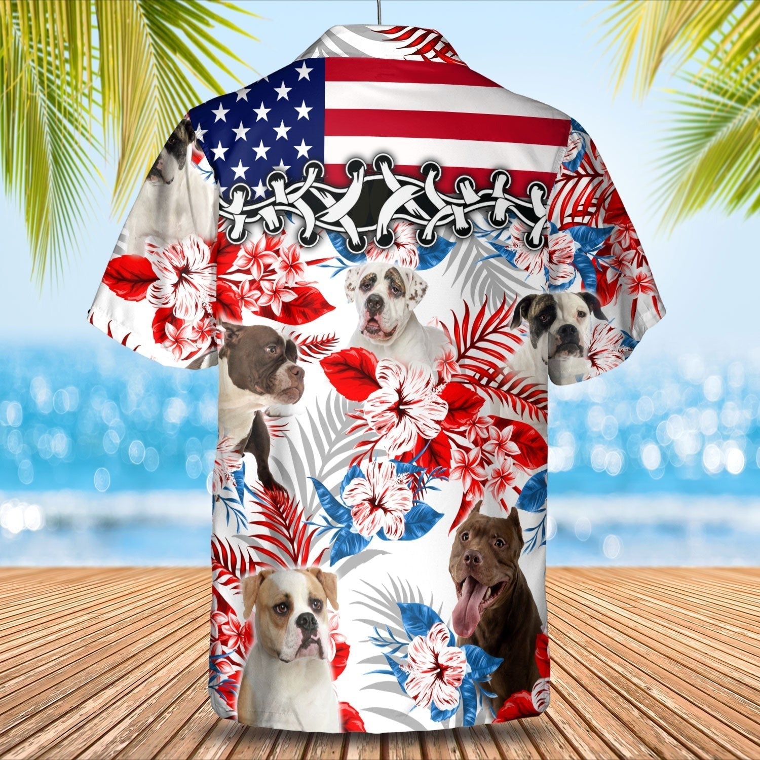 American Bulldog Hawaiian Shirs/ 3D All Over Printed Floral And Dog In Hawaii Aloha Beach Shirt