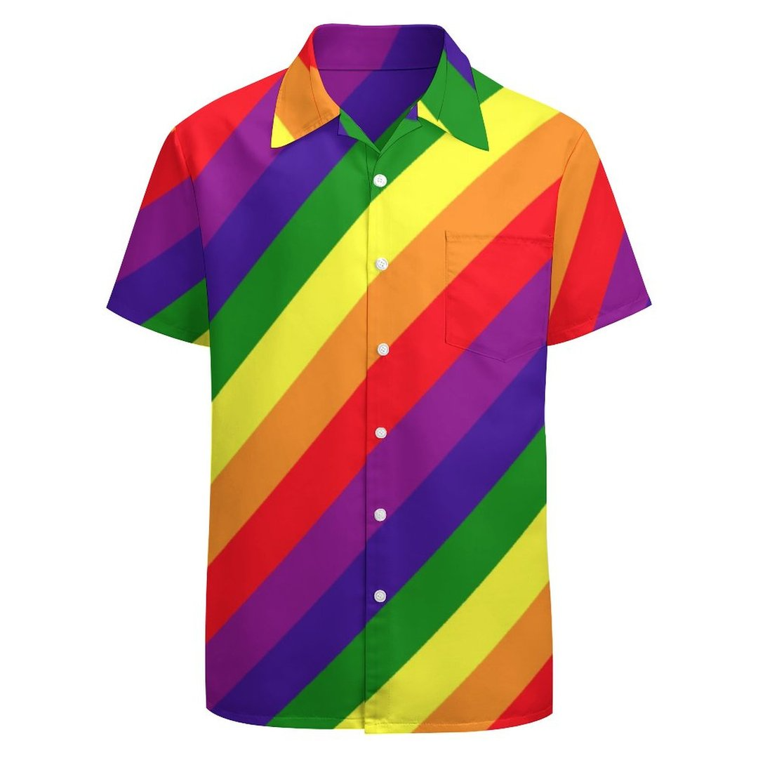 Gay Pride Lgbtq Rainbow Colors Striped Hawaiian Vintage Shirt Mens Button Down Plus Size Tropical Hawaii Beach Shirts