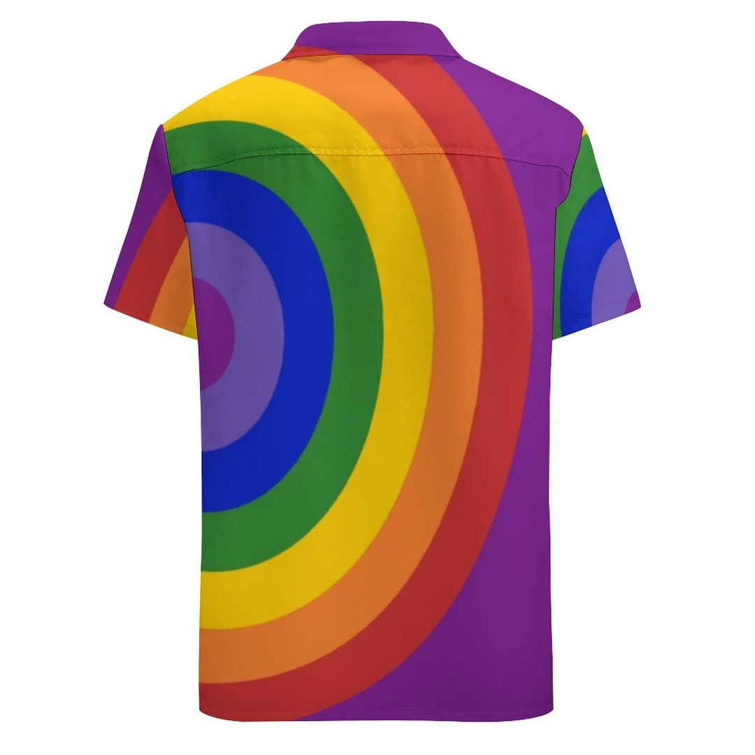 Asymmetrical Rainbow Bullseye Lgbt Pride Hawaiian Vintage Shirt Mens Button Down Plus Size Tropical Hawaii Beach Shirts