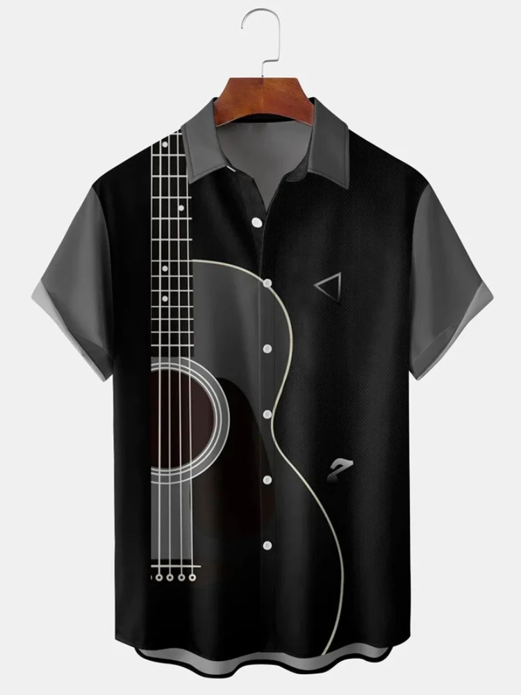 Men''s Music Guitar Print Loose Casual hawaiian Shirt/ Guitar lover gifts