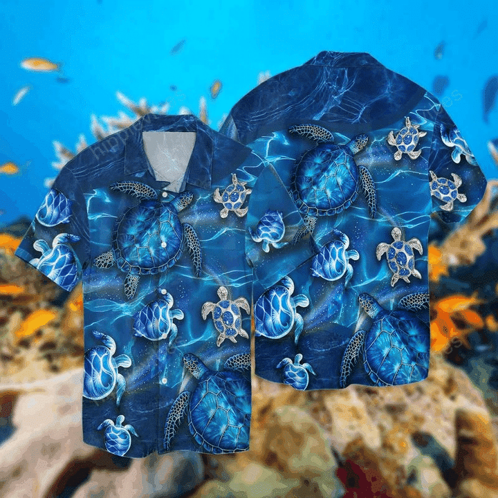 3d Turtles Blue Hawaiian Shirt/ Gift For Turtle Lovers