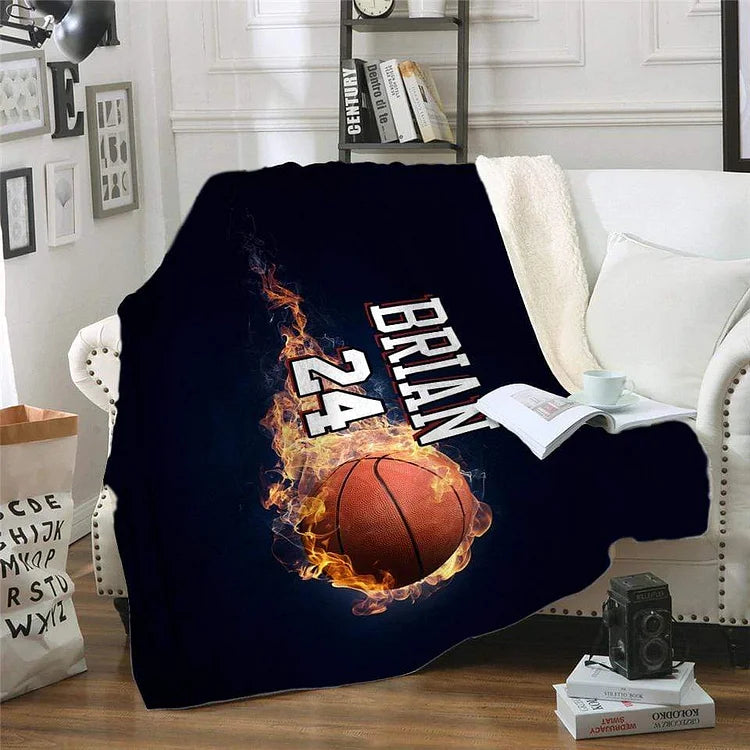 Fire Basketball Personalized Blankets/ Custom Name and Number Basketball Blankets/ Basketball Gifts