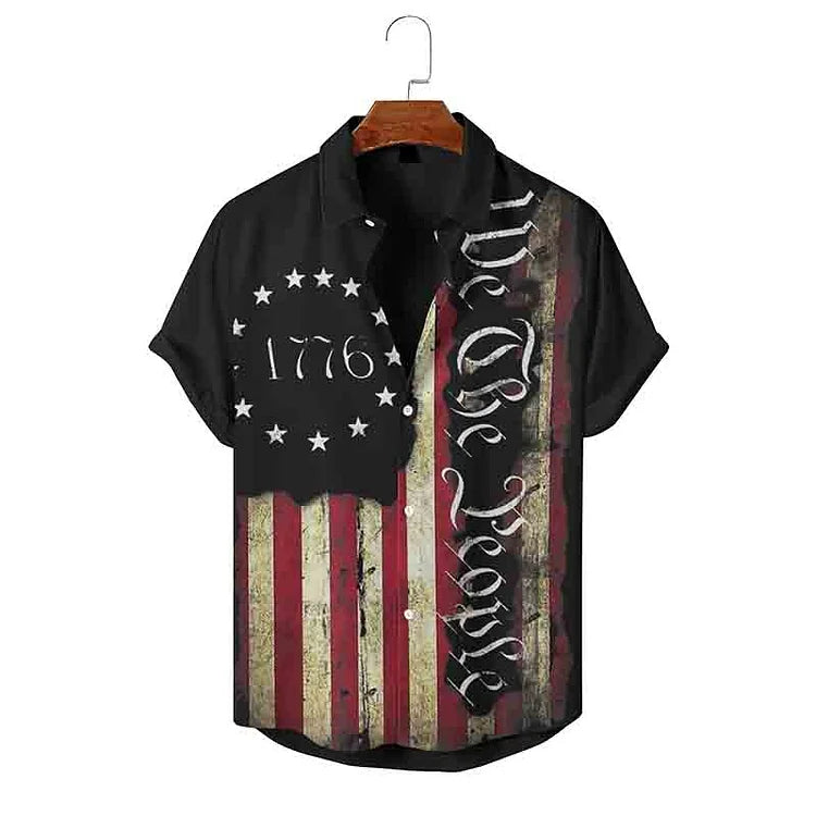 We are people Vintage american Flag Printed Short Sleeve hawaiian Shirt for men and women