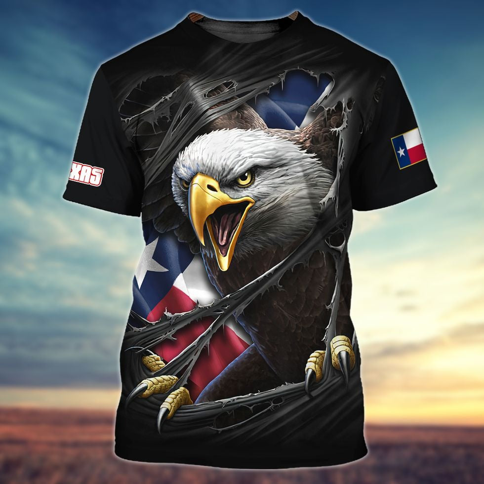 Texan Eagle T Shirt/ Texas Eagle Black 3D All Over Print Shirt