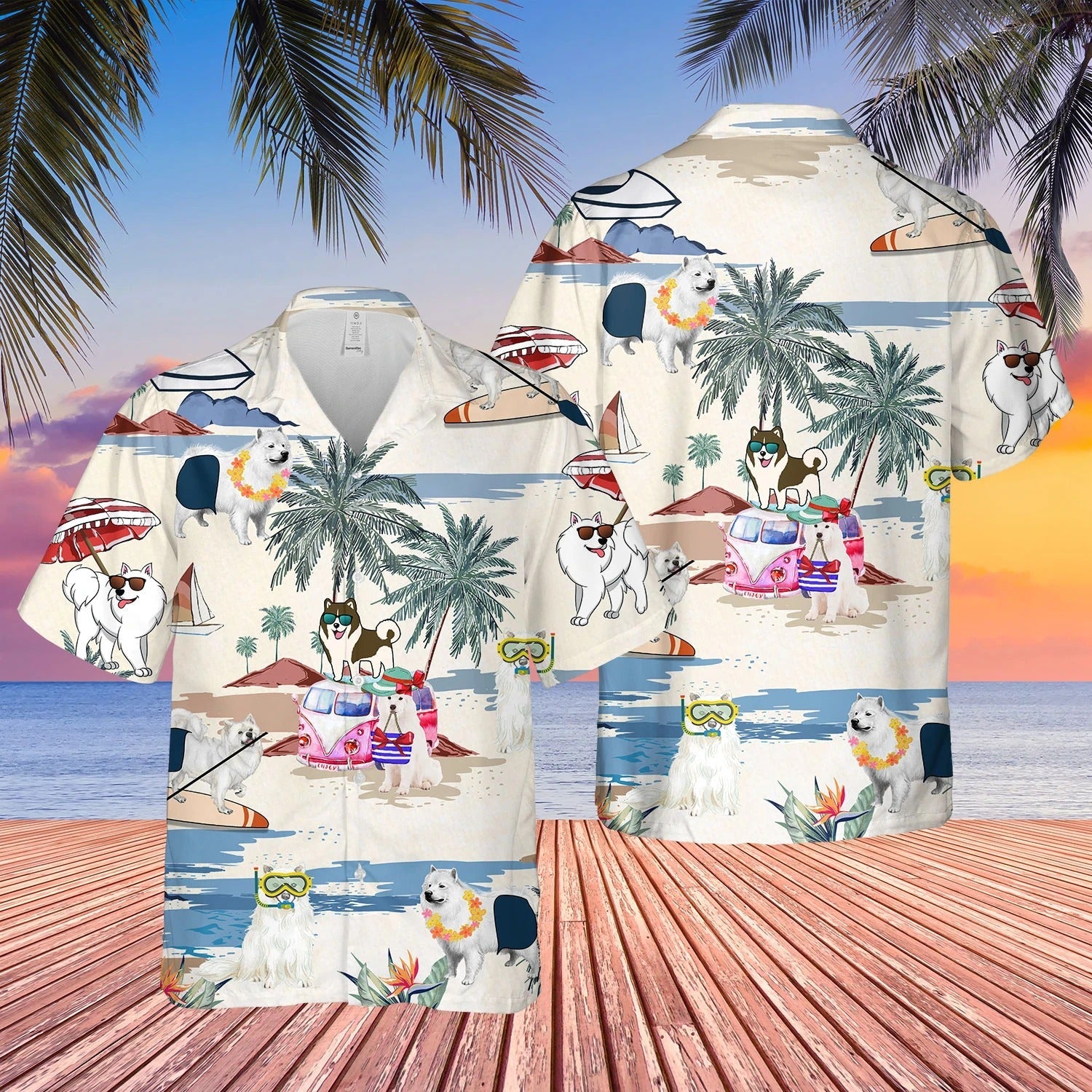 Canadian Eskimo Dog Summer Beach Hawaiian Shirt/ Short Sleeve Dog Aloha Beach Shirt For Men And Woman