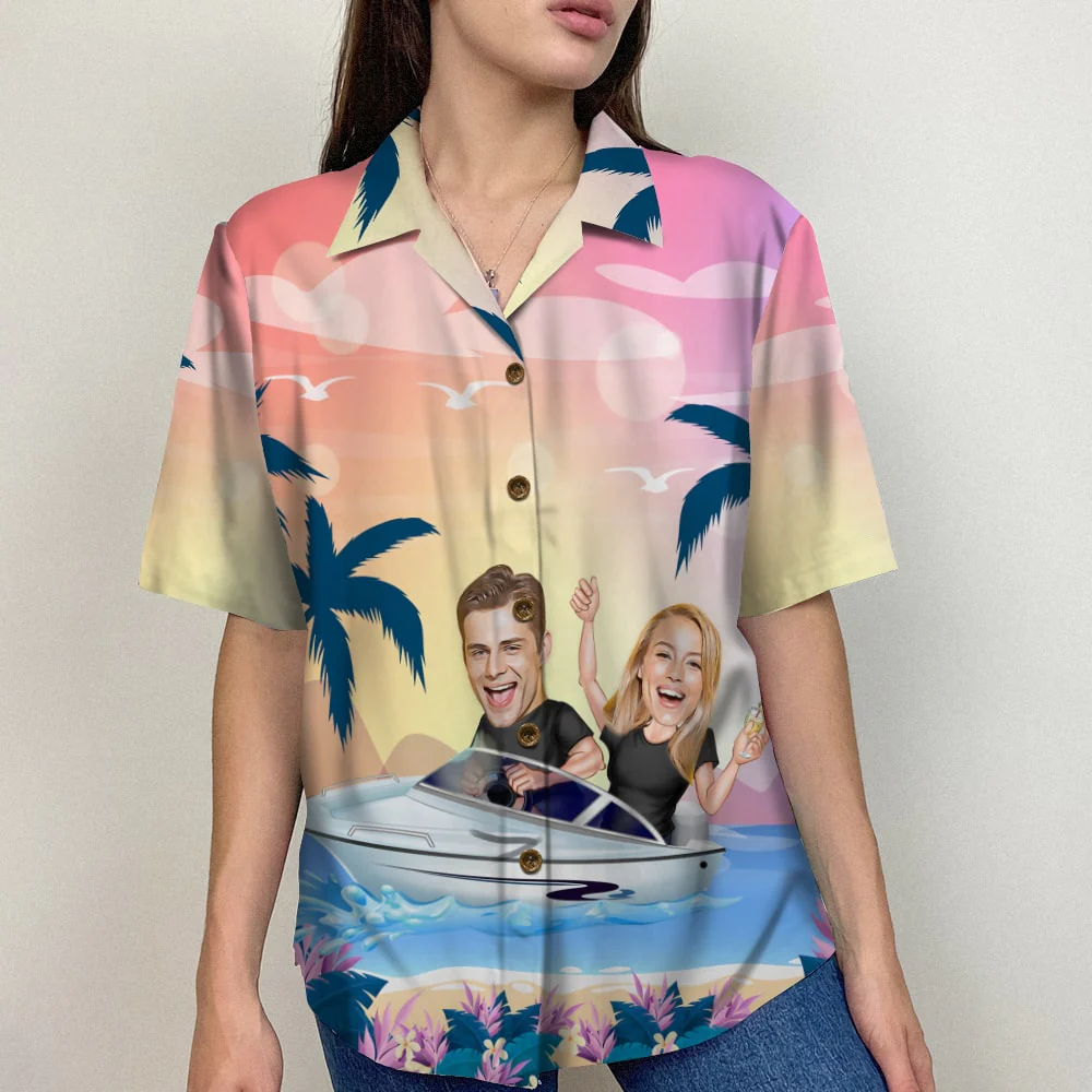 Custom Couple Hawaiian Shirt And Men Beach Shorts/ Gift For Couple