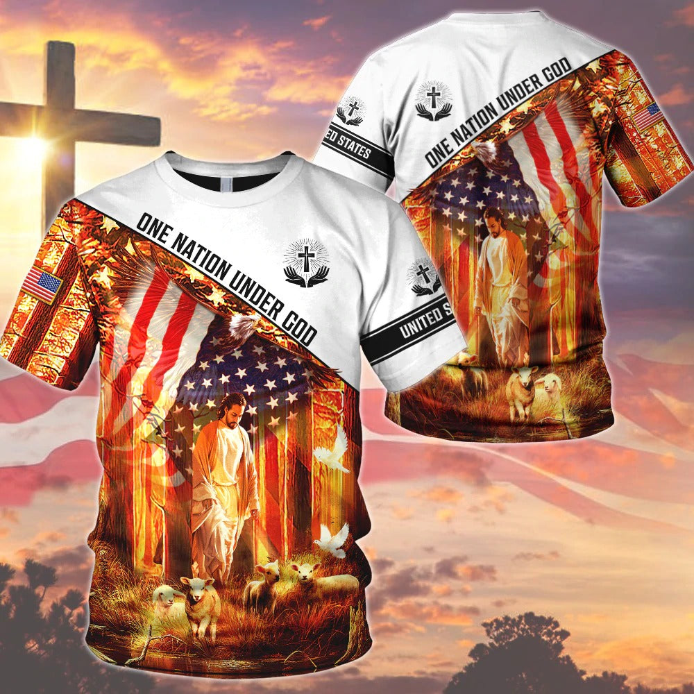 3D Sublimation God And American Eagle Shirts/ 3D Hoodie One Nation Under God/ Jesus American 3D Tshirt