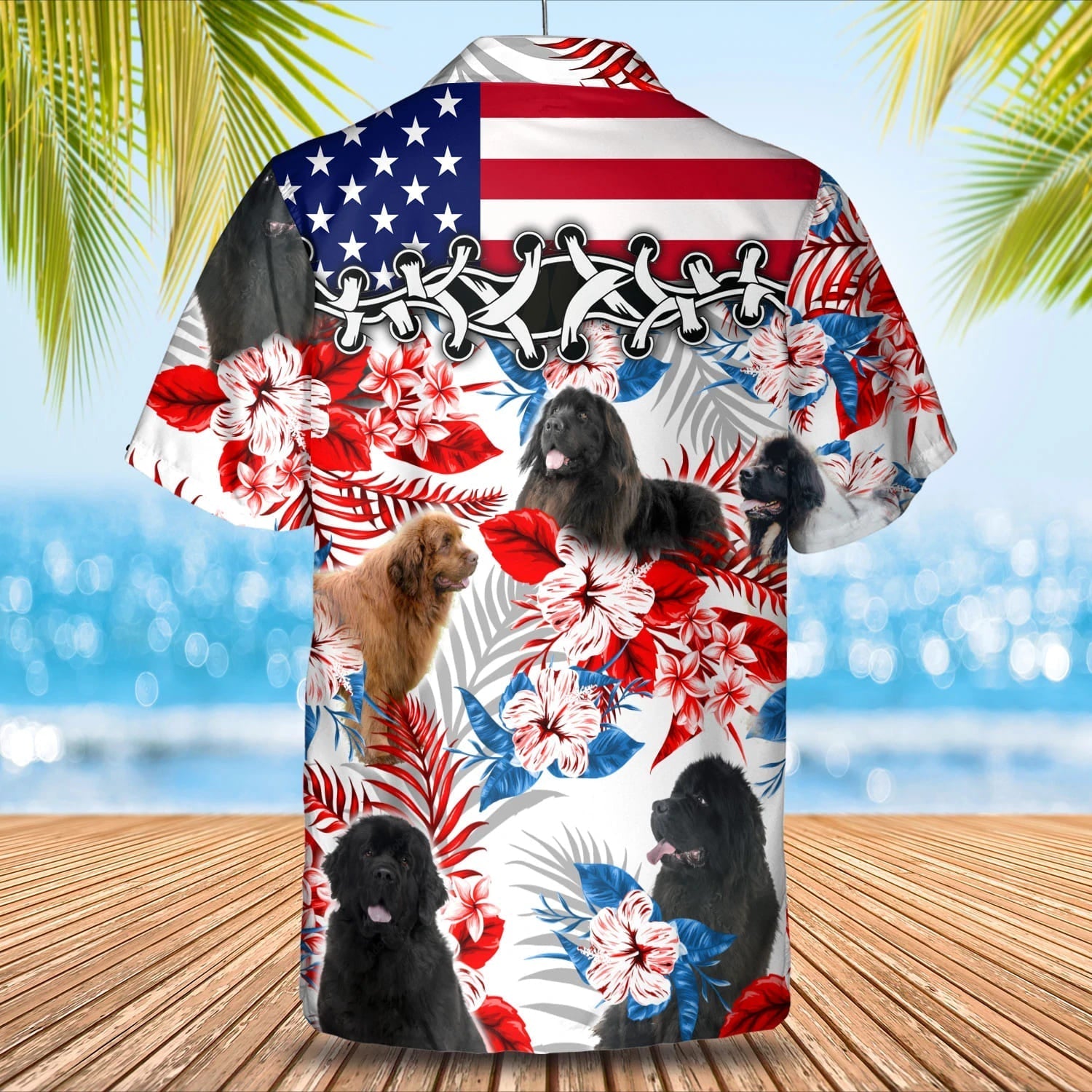 Newfoundland flower American flag Hawaiian Shirt/ Summer aloha shirt/ Men Hawaiian shirt/ Gift for summer