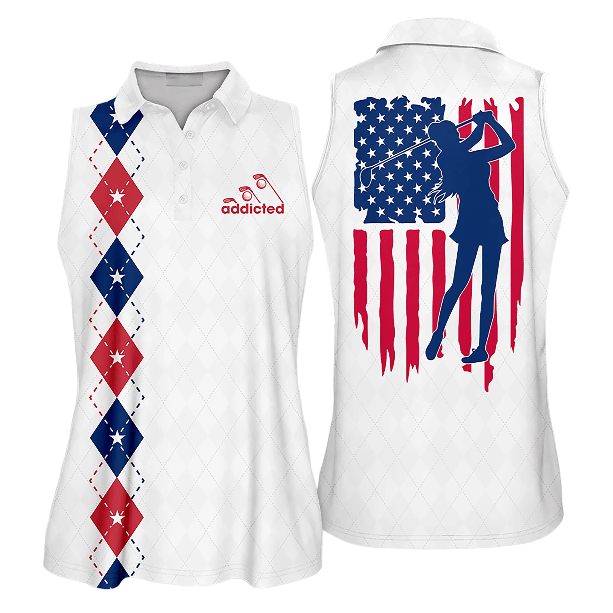 Womens Golf Polo Shirt Addicted American Flag Sleeveless Polo Shirt Sleeve Polo Shirt Women Golf Shirt
