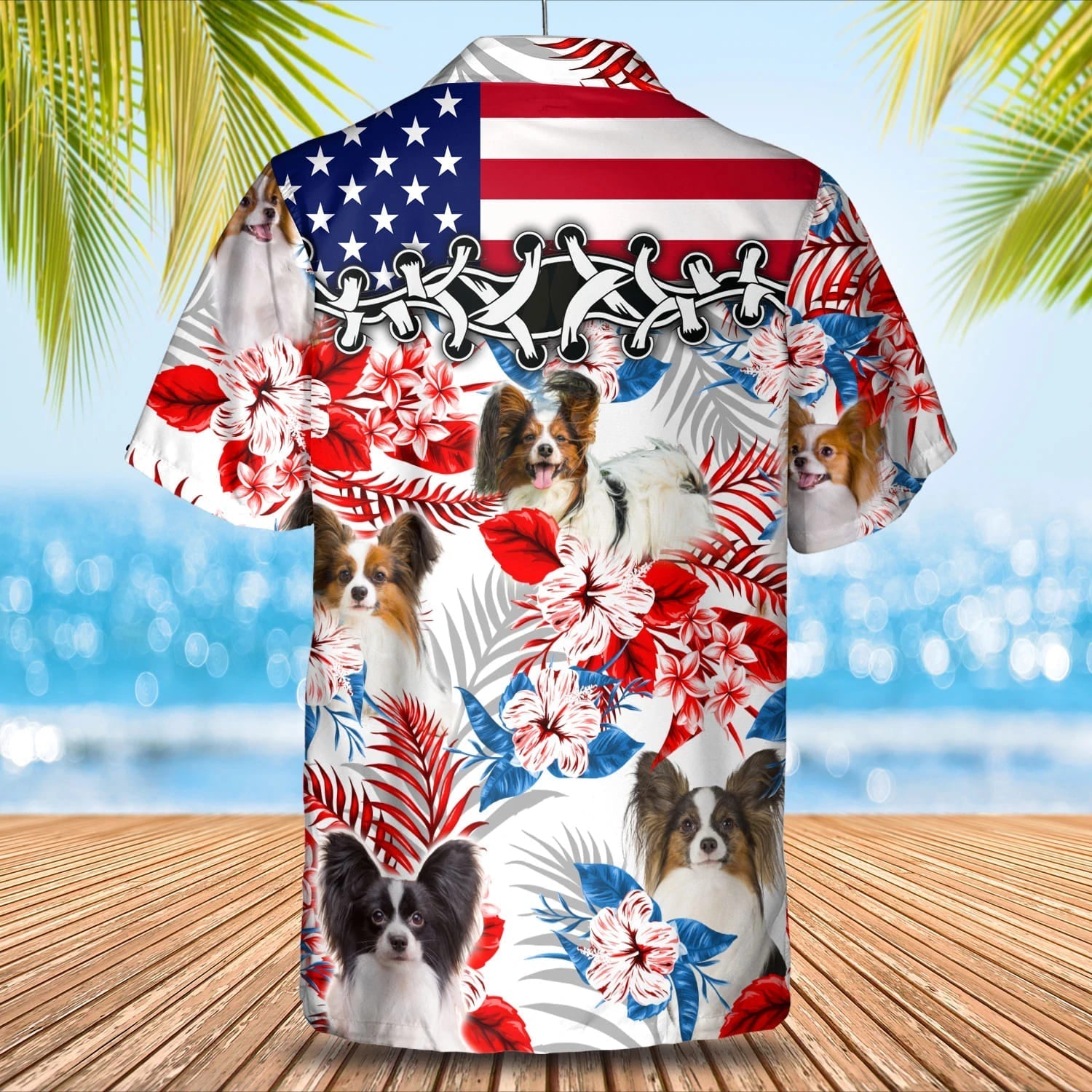 Papillon flower American flag Hawaiian Shirt/ Summer aloha shirt/ Men Hawaiian shirt/ Gift for summer
