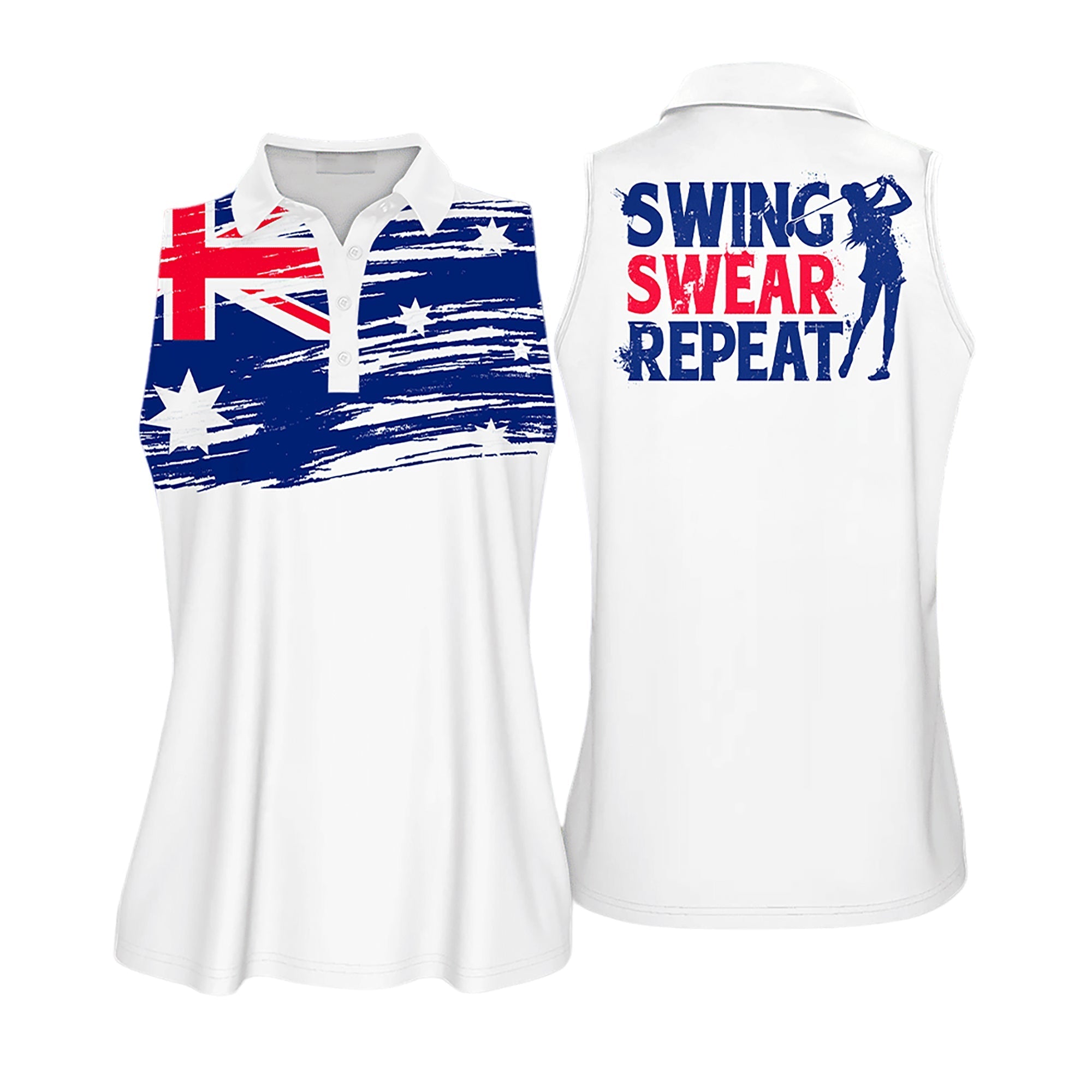 Flag Australia Swing Swear Repeat Golfer Gift Color Sleeveless Polo Shirt Short Sleeve Polo Shirt
