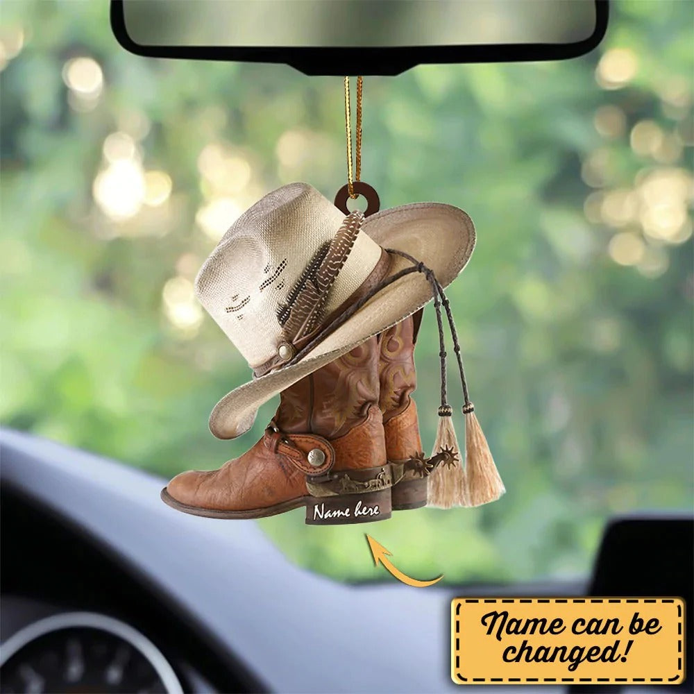 Personalized Boots And Hat Cowboy Flat Acrylic Car Hanging Ornament