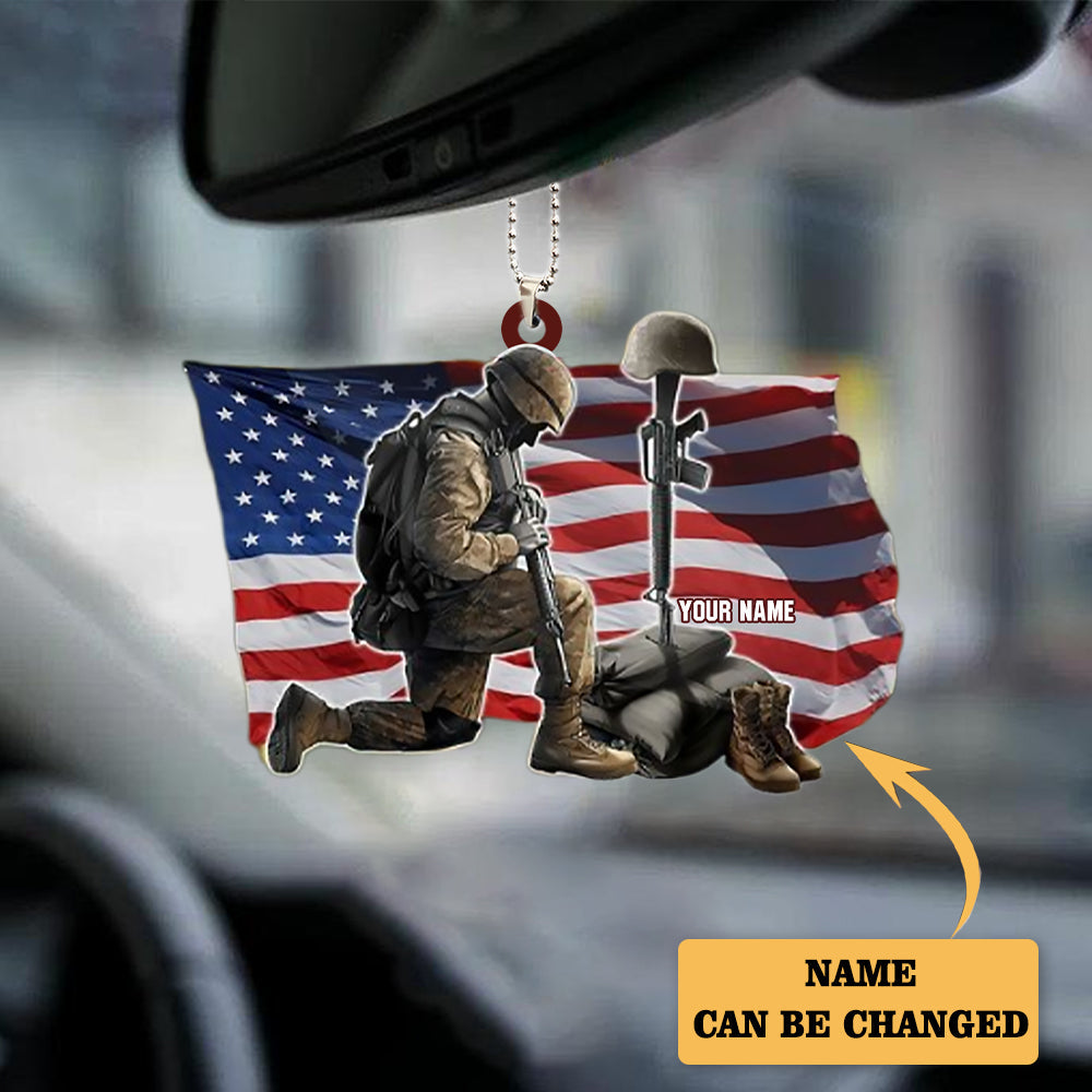 Us Veteran Kneel For Flag Custom Hanging Ornament