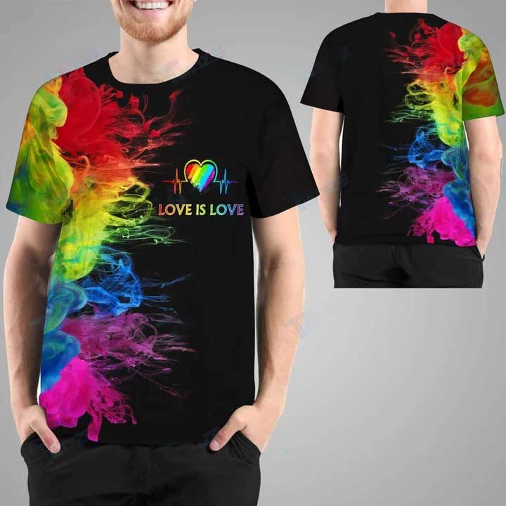 Lgbt Love Is Love Lgbt Heartbeat Colored Smoke Pattern 3D All Over Printed Shirt