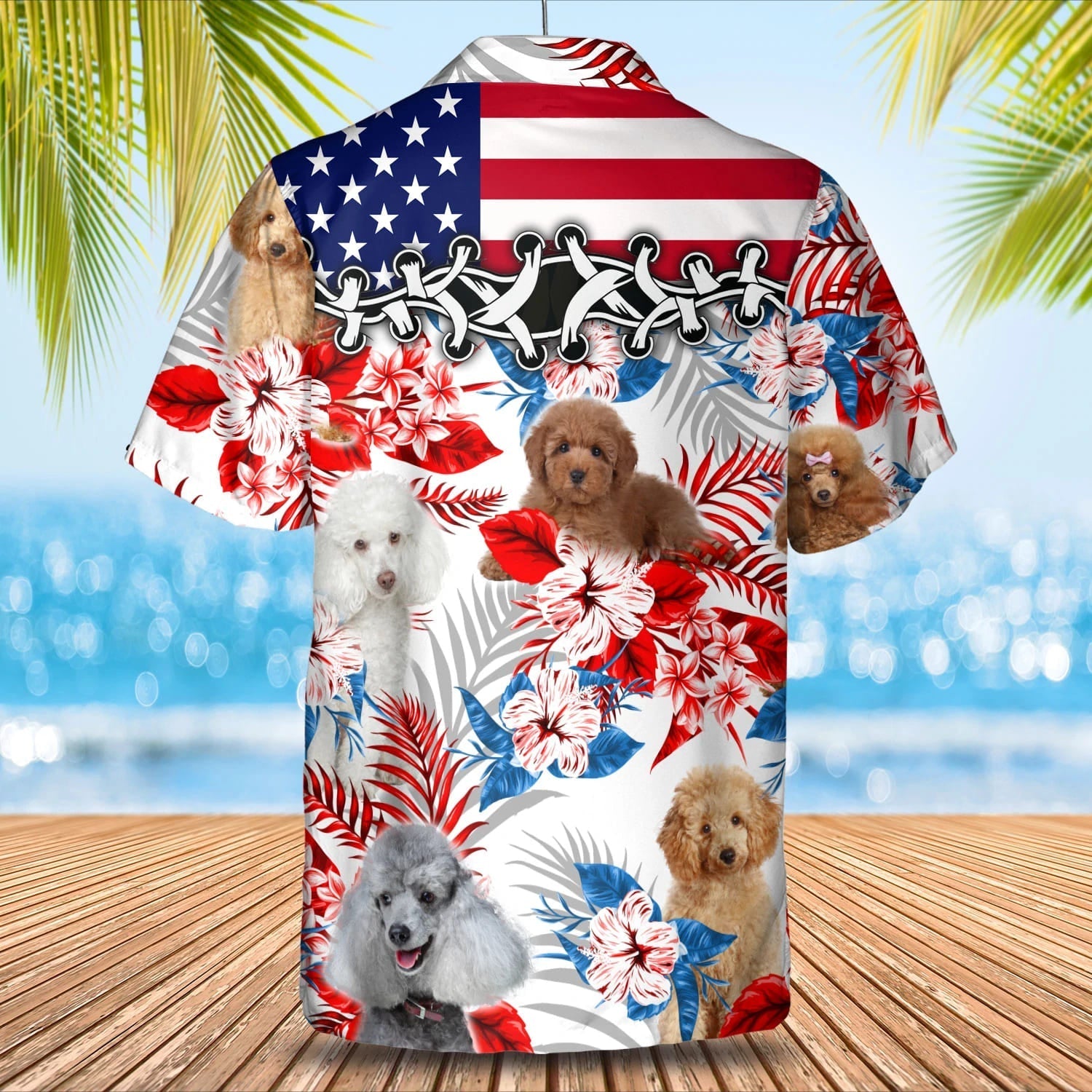 Poodle flower American flag Hawaiian Shirt/ Summer aloha shirt/ Men Hawaiian shirt/ Gift for summer