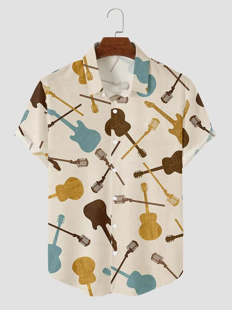 Men''s Simple Music Guitar Print Casual Shirt/ Hawaiian shirt for men