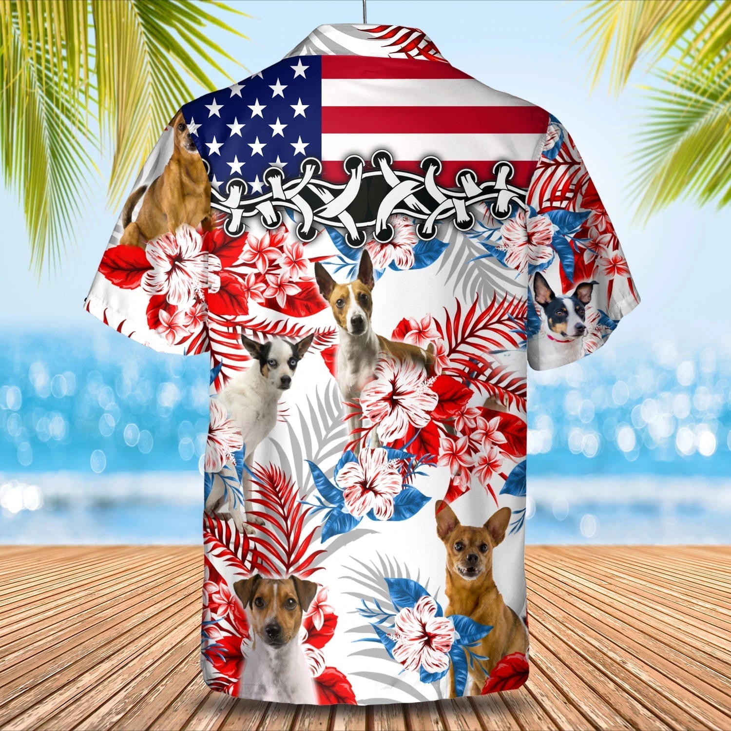 Rat Terrier flower american flag Hawaiian Shirt/ Summer aloha shirt/ Men Hawaiian shirt/ Gift for summer