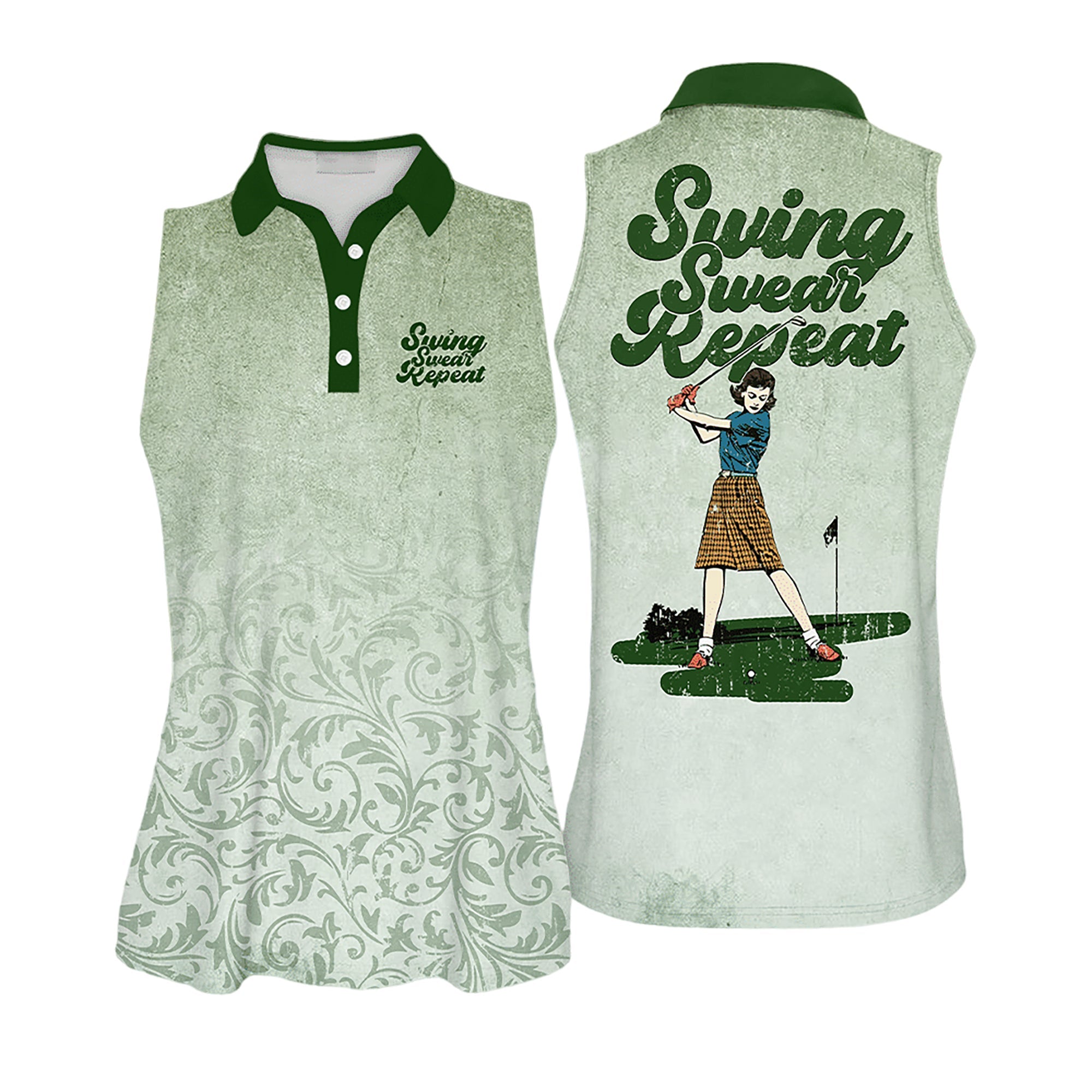 Multicolor Pattern Golf Vintage Swing Swear Repeat Golfer Gift Sleeveless Polo Shirt Polo Shirt