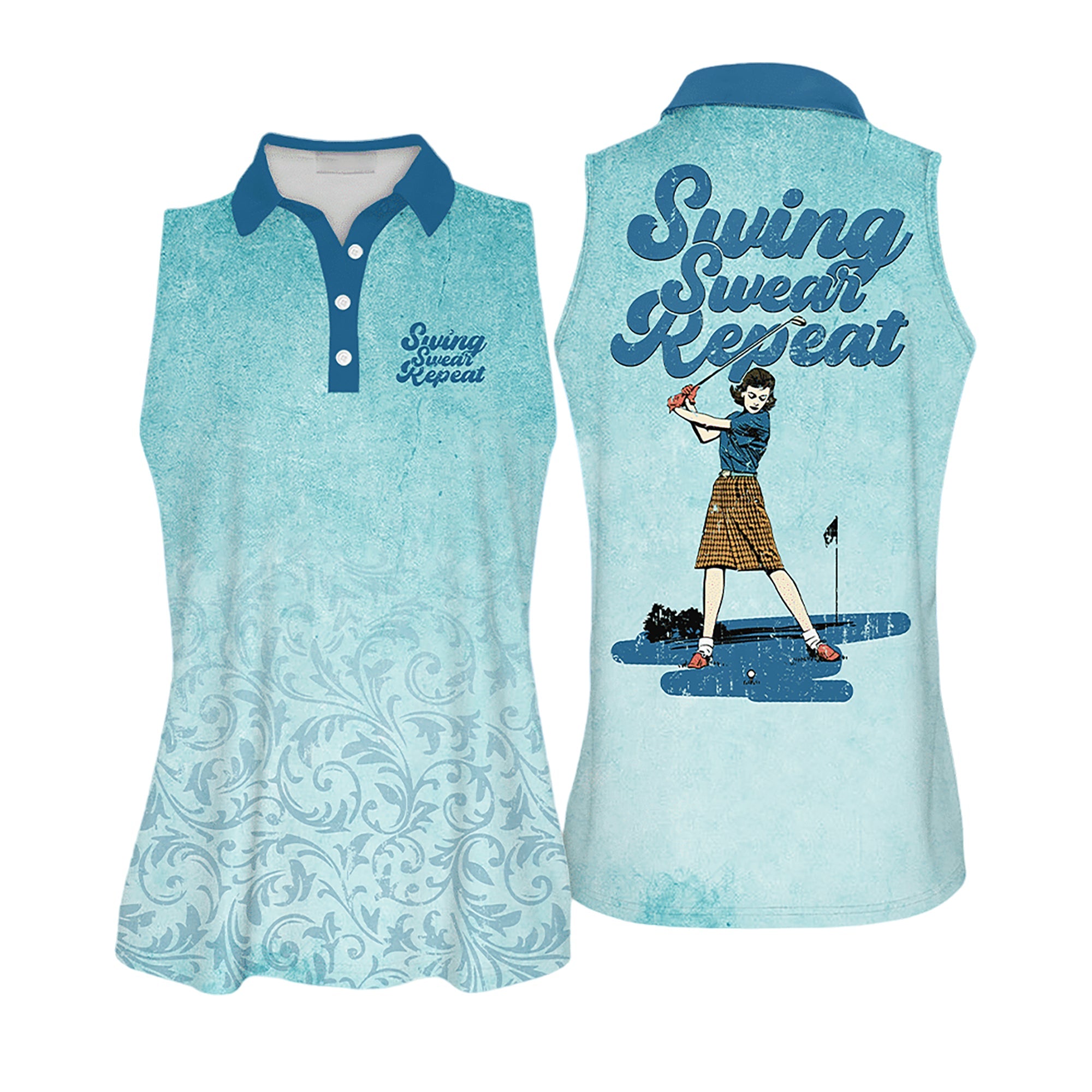 Multicolor Pattern Golf Vintage Swing Swear Repeat Golfer Gift Sleeveless Polo Shirt Polo Shirt