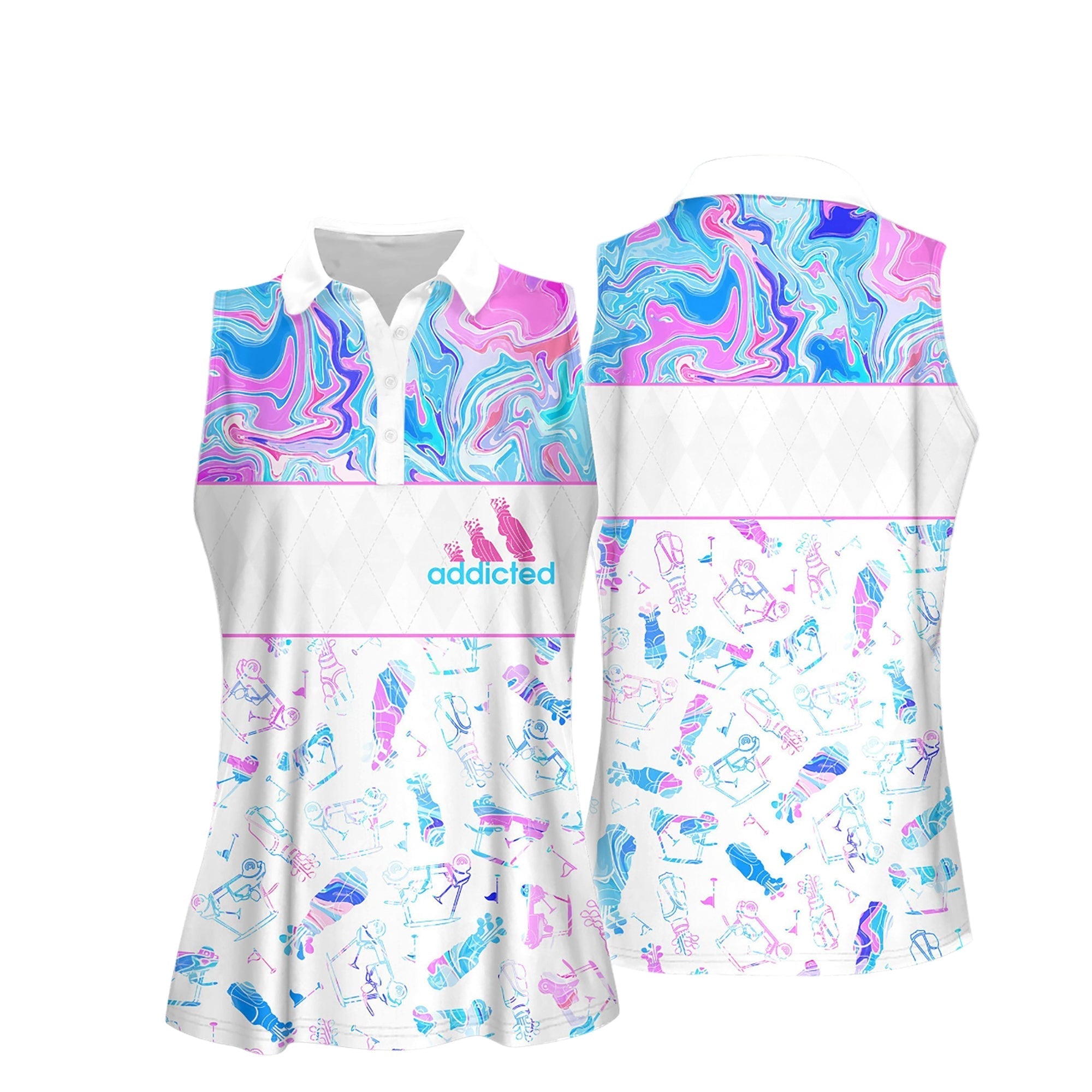Blue And Pink Marble Seamless Golf Pattern Women Short Sleeve Polo Shirt Sleeveless Polo Shirt