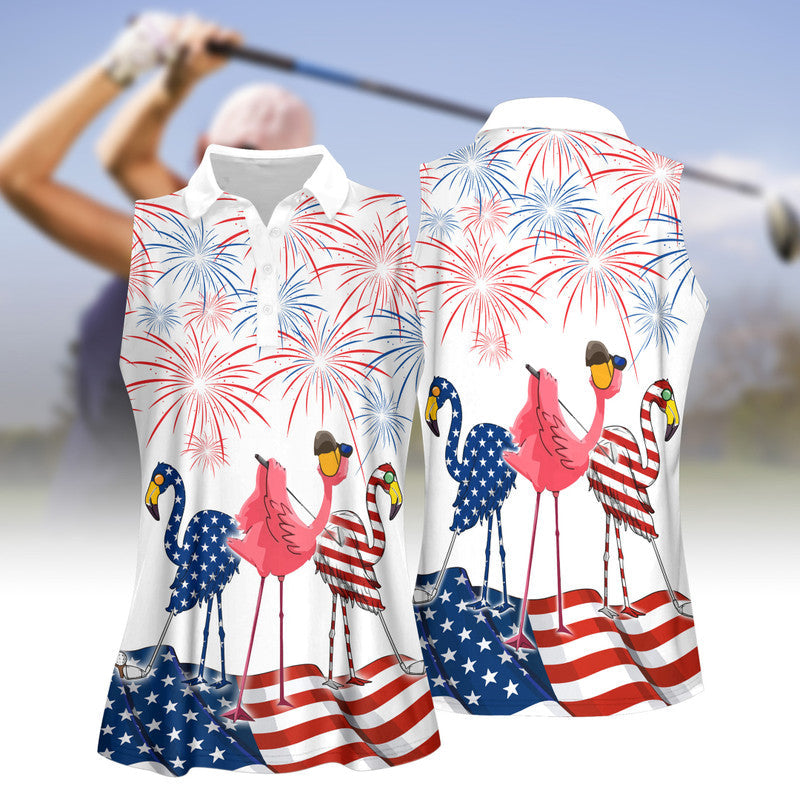 4Th Of July Patriotic Funny Flamingo Golf Women Sleeveless Polo Shirt