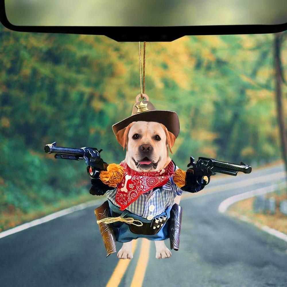 Yellow Labrador Cowboy Hanging Ornament For Car Dog Ornament Dog Lover Gift