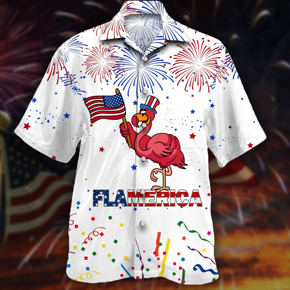 3D All Over Print Flamingo Hawaiian Shirts For Men And Woman/ Happy Independence''S Day Flamerica Aloha Beach Shirt