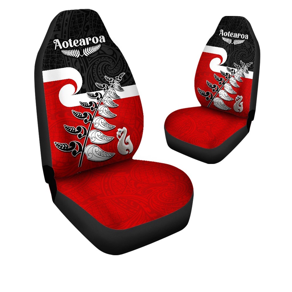 Waitangi Car Seat Covers Aotearoa Maori Pattern Mix Fern and Manaia Koru