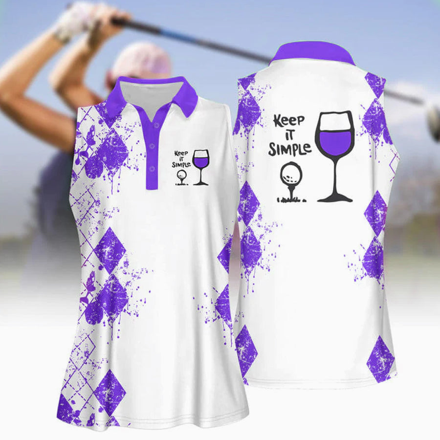 3D All Over Print Keep It Simple Golf And Wine Women Short Sleeve Polo Shirt/ Sleeveless Polo Shirt
