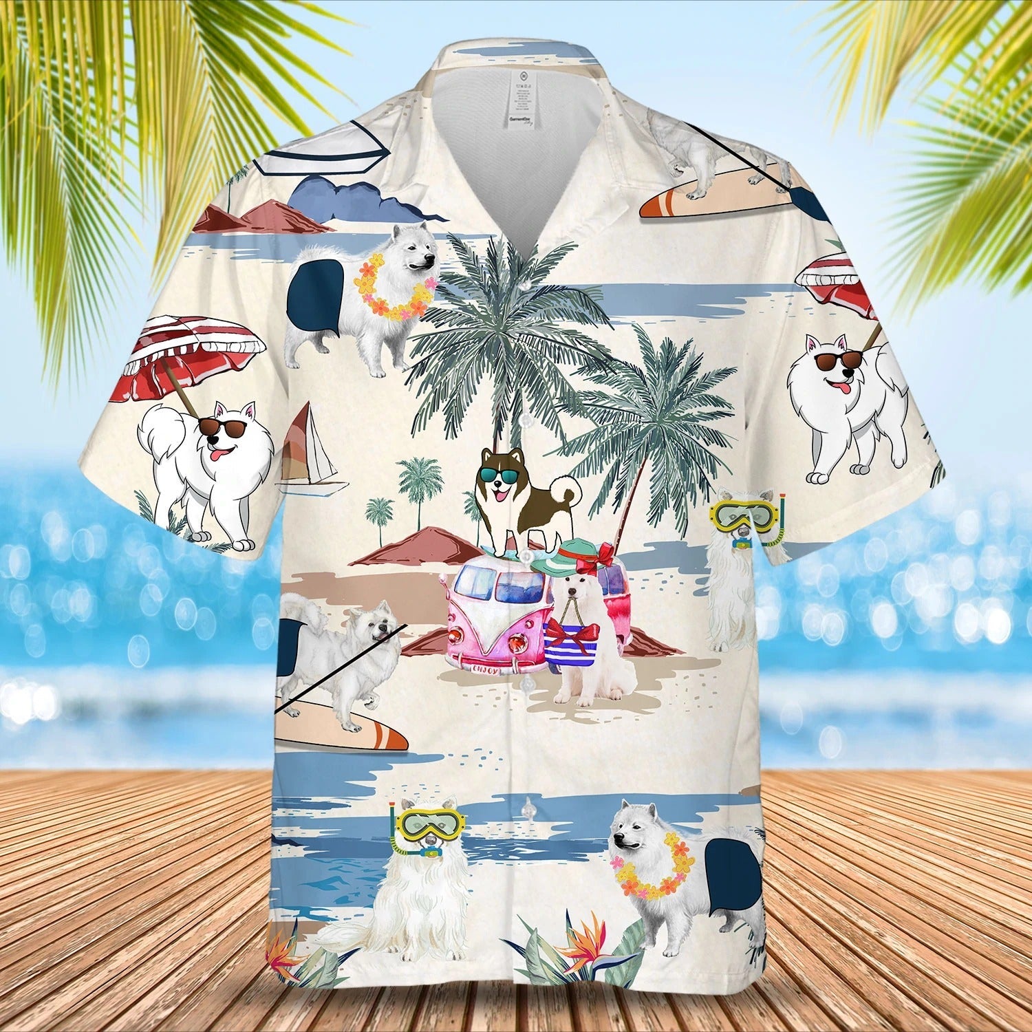 Canadian Eskimo Dog Summer Beach Hawaiian Shirt/ Short Sleeve Dog Aloha Beach Shirt For Men And Woman