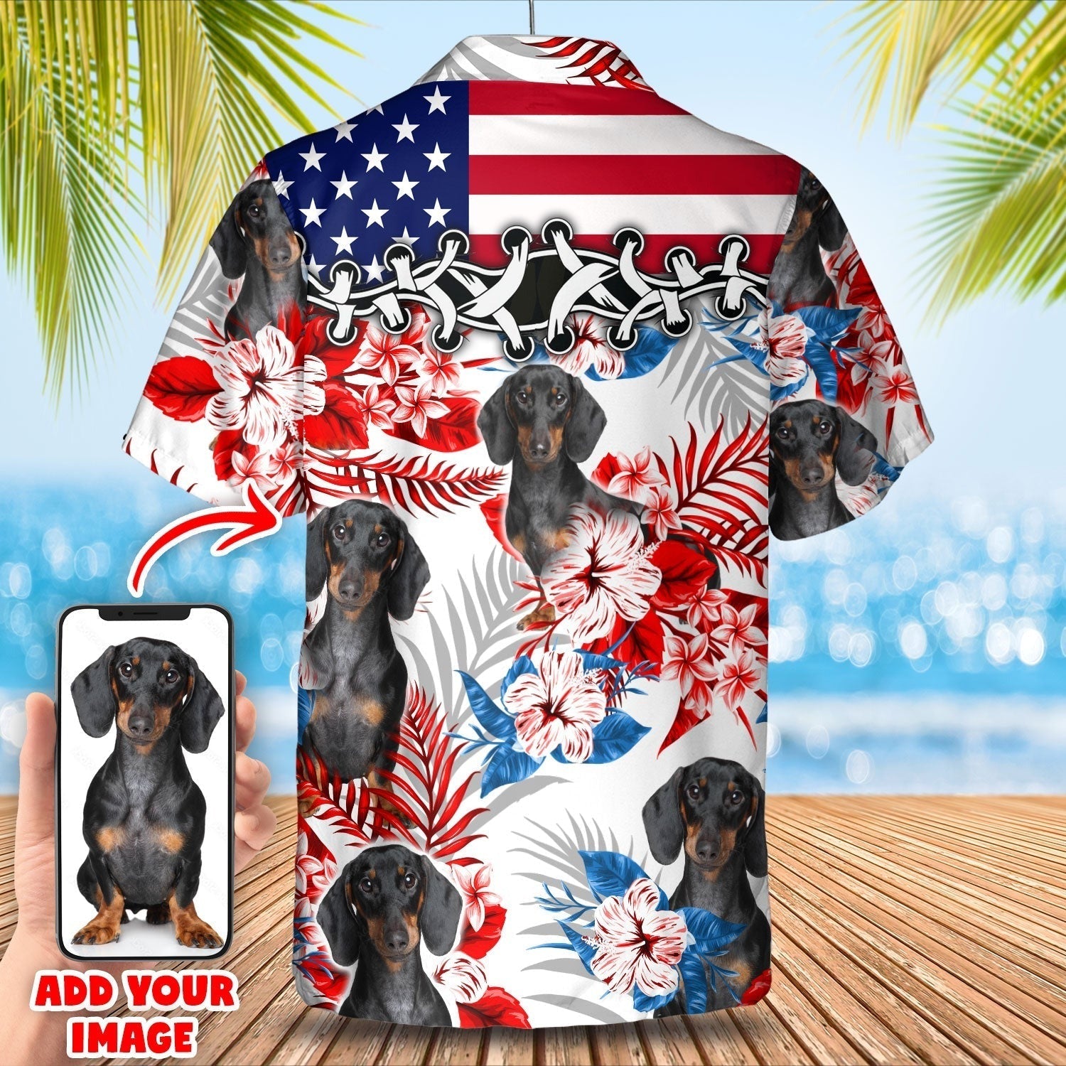 Pet Custom Photo American Flag Hawaiian Shirt/ Custom Dog Cat Picture In Hawaii Aloha Beach Shirts