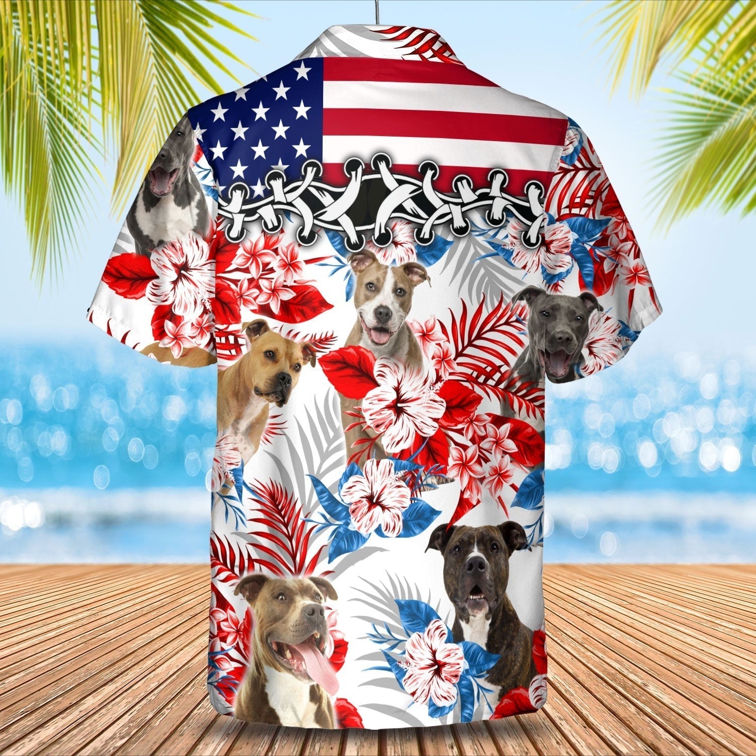 American Staffordshire Terrier Hawaiian Shirt/ Short Sleeve Flower Dog Aloha Beach Shirts For Summer Day
