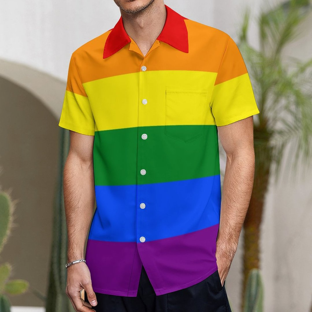 Lgbt Lesbian Homosexual Gay Pride Rainbow Colors Hawaiian Vintage Shirt Mens Button Down Tropical Hawaii Beach Shirts