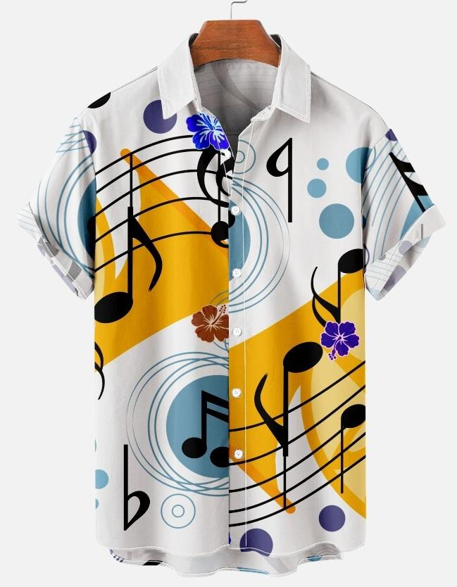 Men''s Casual Music Guitar Simple Patchwork Shirt