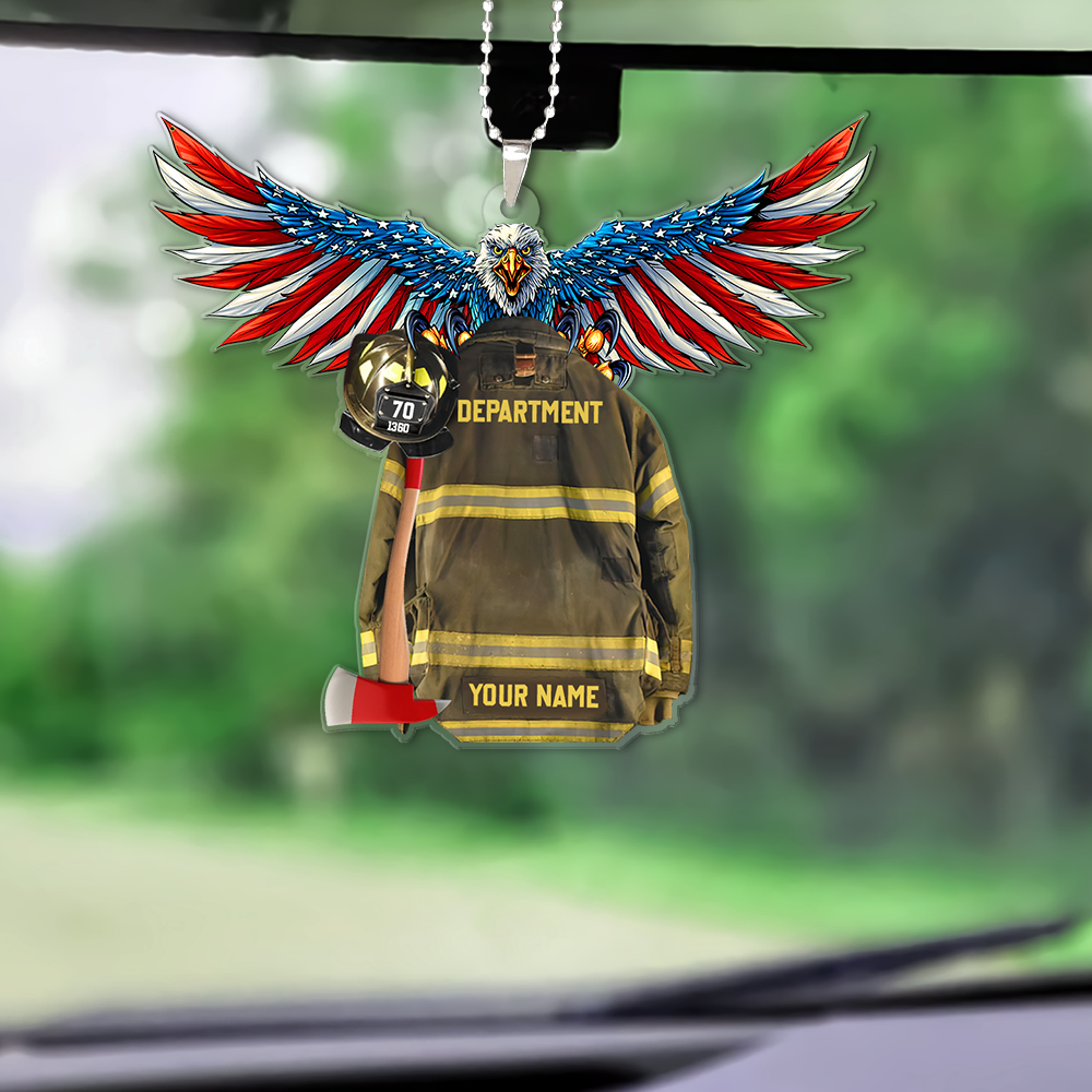 Personalized Eagle Thin Red Line Flag Armor Firefighter Shaped Flat Acrylic Car Hanging Ornament