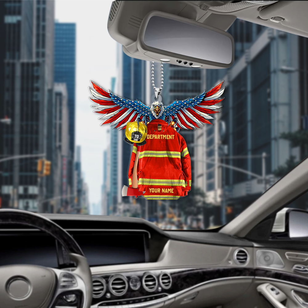 Personalized Eagle Thin Red Line Flag Armor Firefighter Shaped Flat Acrylic Car Hanging Ornament