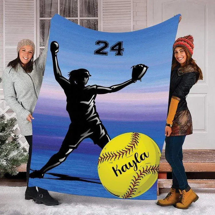 Personalized Name And Number Softball Blanket Gift For Daughter From Mom Dad Softball Daughter Blanket Softball Love Gifts