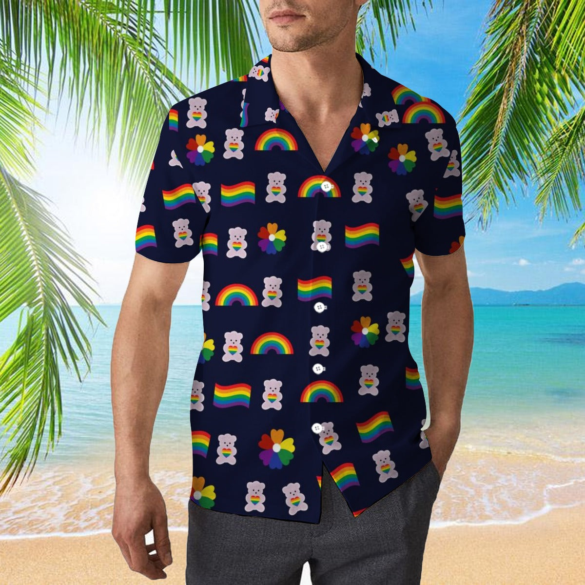 Bear Pride Hawaiian Shirt For Lgbt/ Lgbt Rainbow Flag Hawaiian Shirts/ Heart Rainbow Color Hawaiian Full Printed Shirt