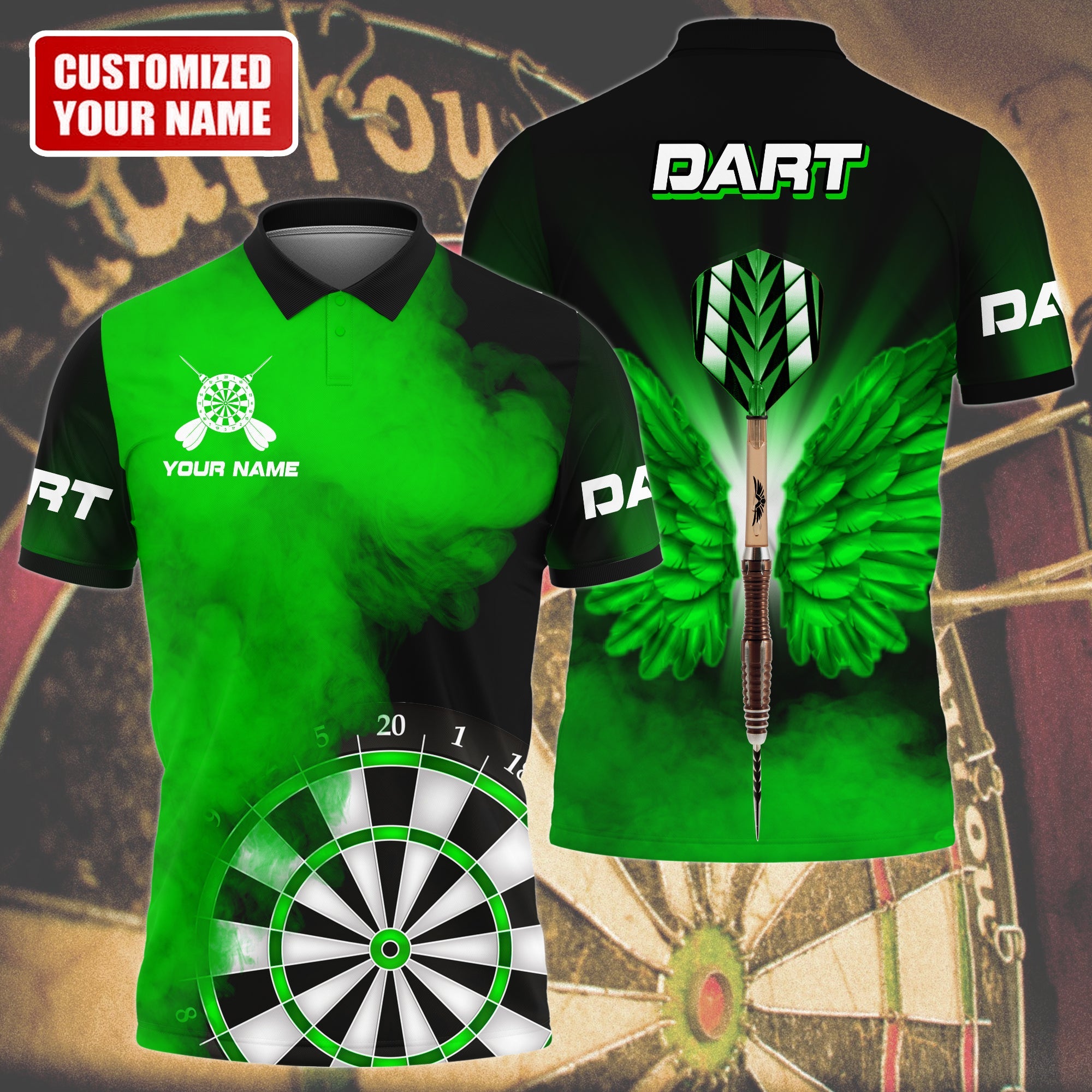 Personalized Name Multi Color Darts Wings All Over Printed Unisex Polo Shirt/ Best Dart Player Shirt