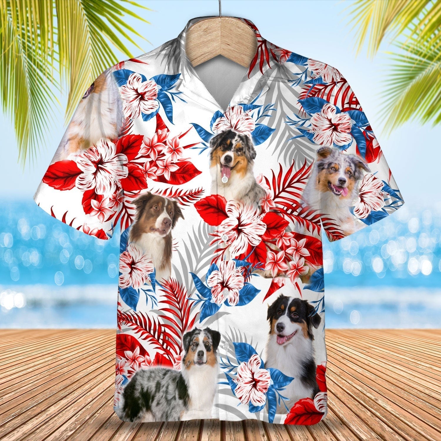 Australian Shepherd Hawaiian Shir/ Cool 3D Full Print Dog In Aloha Beach Shirts/ Dog Hawaiian Shirt