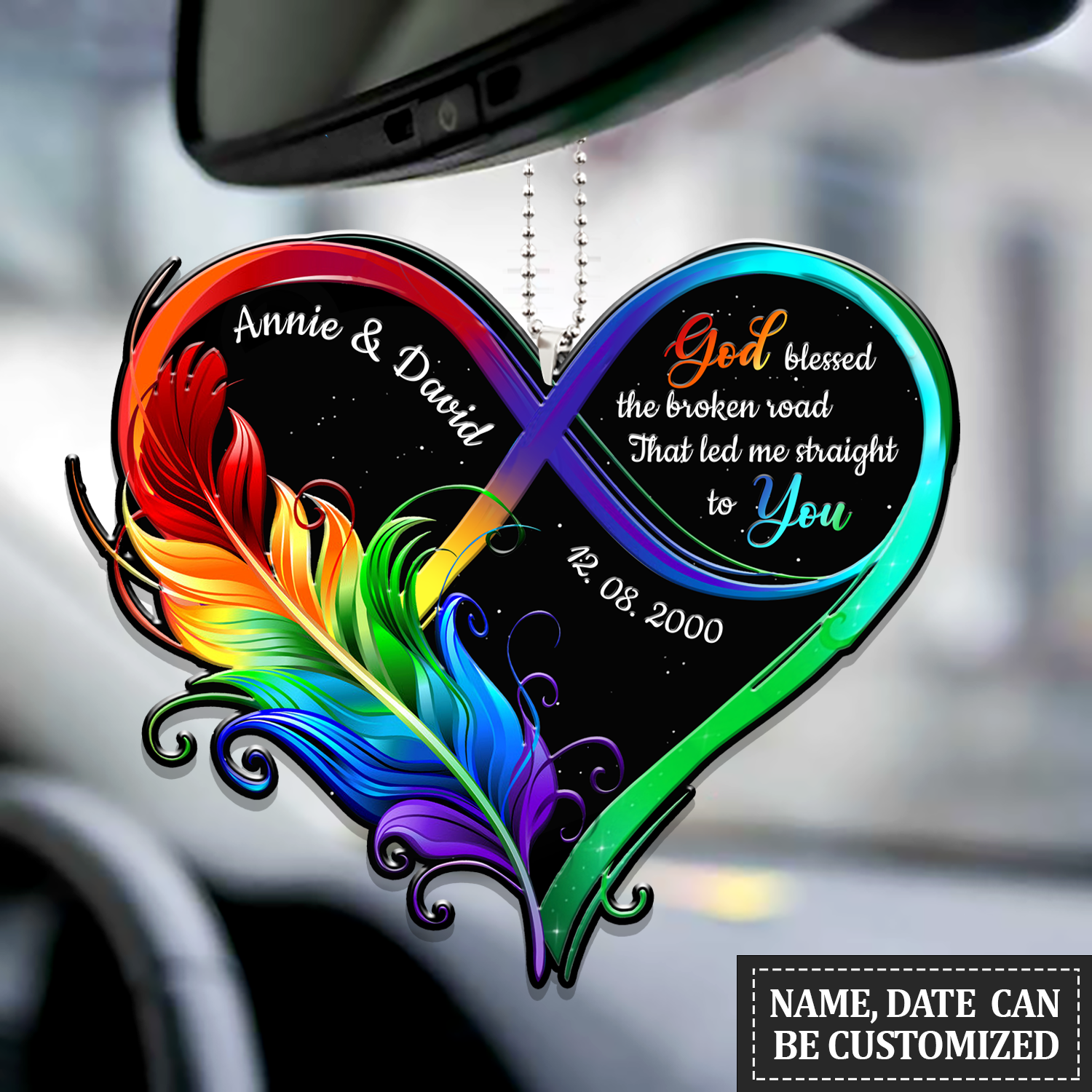 Personalized Ornament Hanging For Car Feather Infinity Heart God Blessed Car Ornament