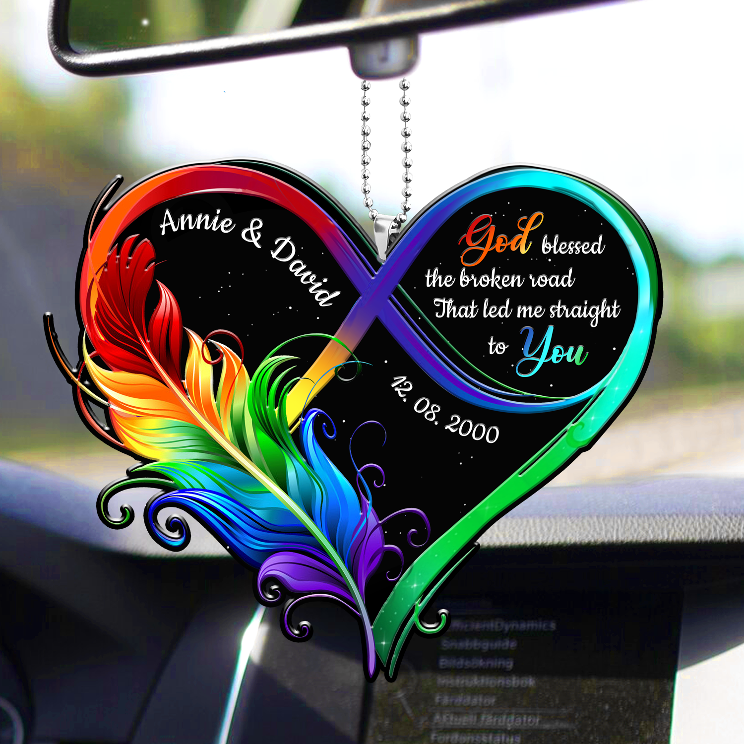 Personalized Ornament Hanging For Car Feather Infinity Heart God Blessed Car Ornament