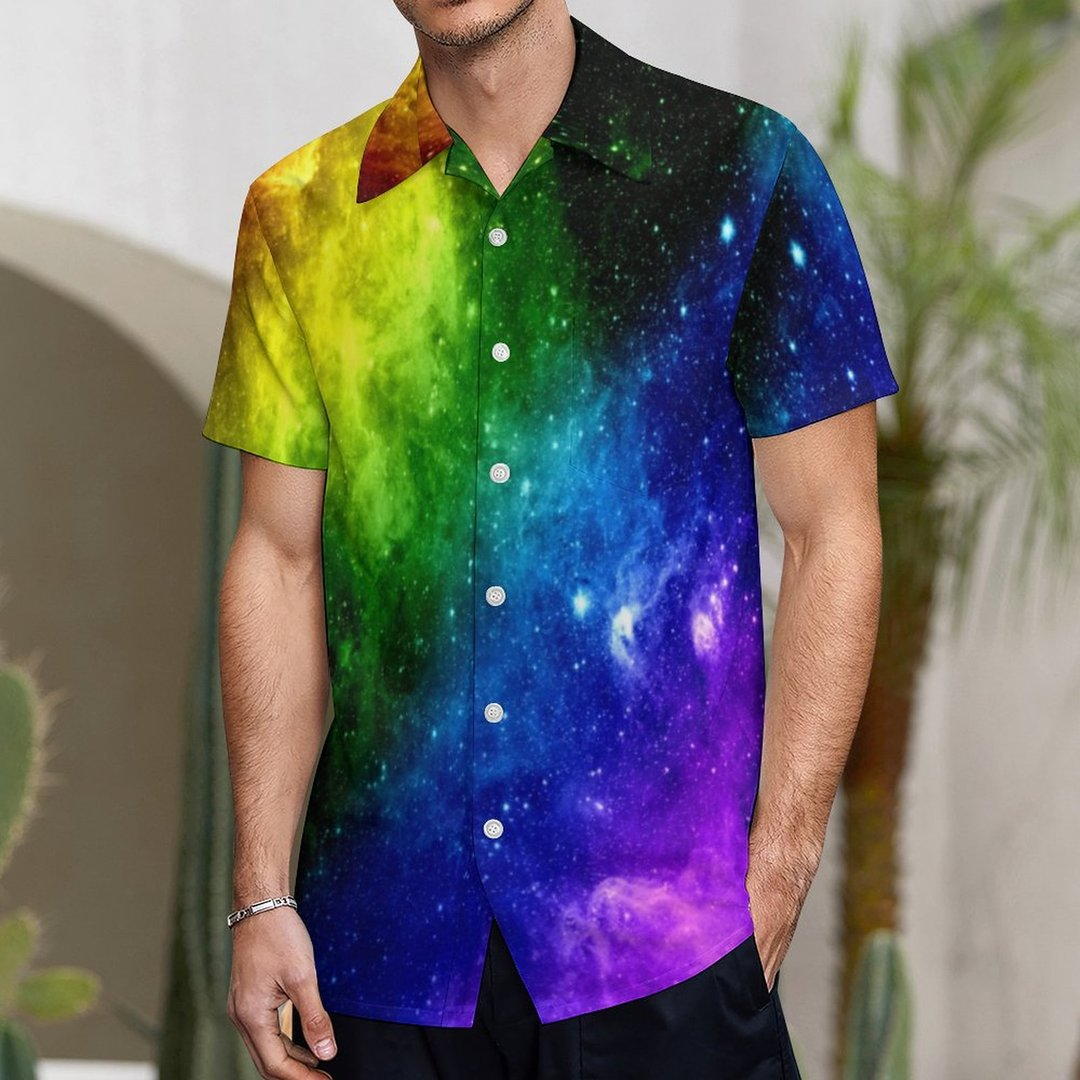 Rainbow Galaxy Lgbt Pride Hawaiian Vintage Shirt Mens Button Down Plus Size Tropical Hawaii Beach Shirts