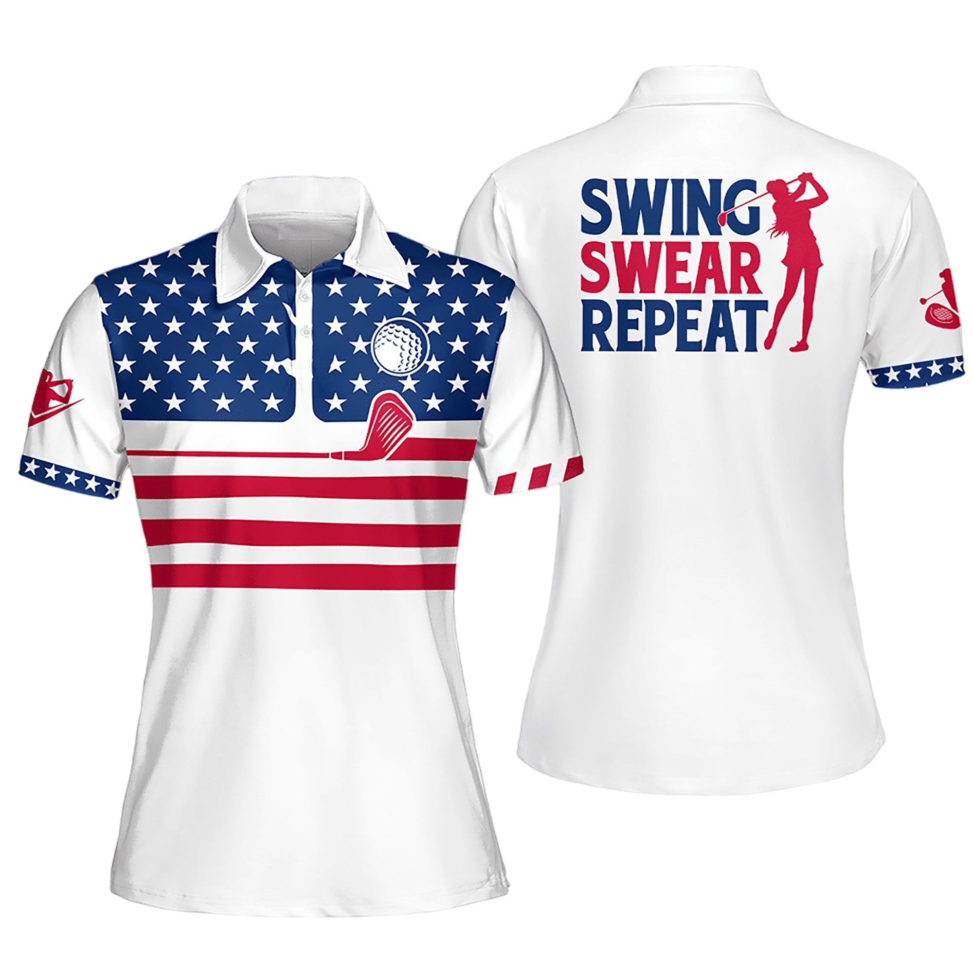 Womens Golf Polo Shirt American Flag Swing Swear Repeat Sleeveless Polo Shirt Short Sleeve Polo Shirt Women Golf Shirt