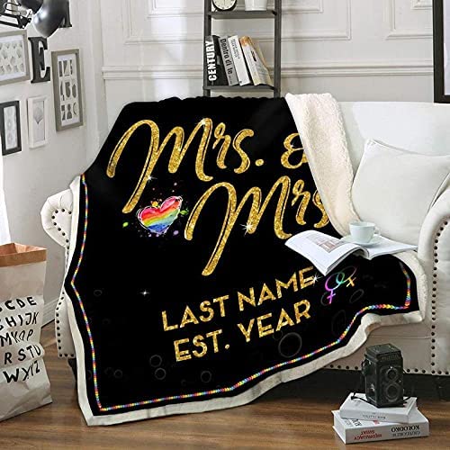 Personalized Mrs And Mrs Lgbtq+ Pride Blankets Gay Pride Lesbian Pride Blankets/ Gay Couples Lesbian Couples Gift