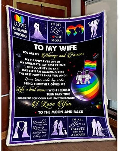 To My Wife Blanket Lgbt Blanket Gift For Lgbt I Love You To The Moon Lgbt Pride Fleece Blanket/ Couple Gift For Lesbian