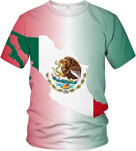 Casual 3D Mexico Flag Digital Print T-Shirt Round Neck Mens T-Shirts/ Mexico Shirt