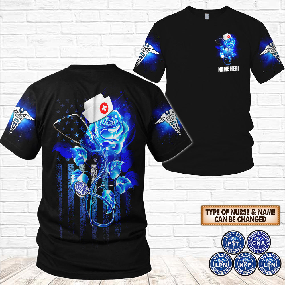 Personalized Shirt Nurse Burning Blue Rose 3D All All Over Print Shirts For Nurses